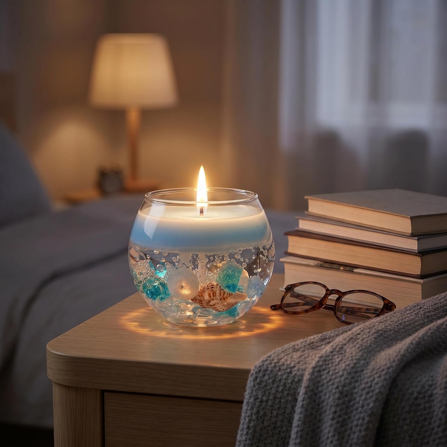 Ocean-Themed Gel Scented Candle,Blue Coastal Beach Theme