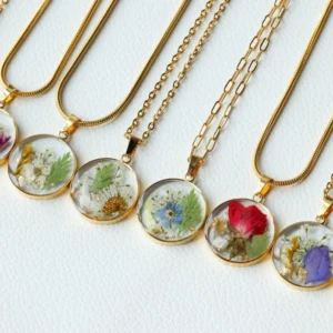 Custom Birth Month Flower Necklace, Handmad Pressed Floral Pendant, Birth Flower Gift,